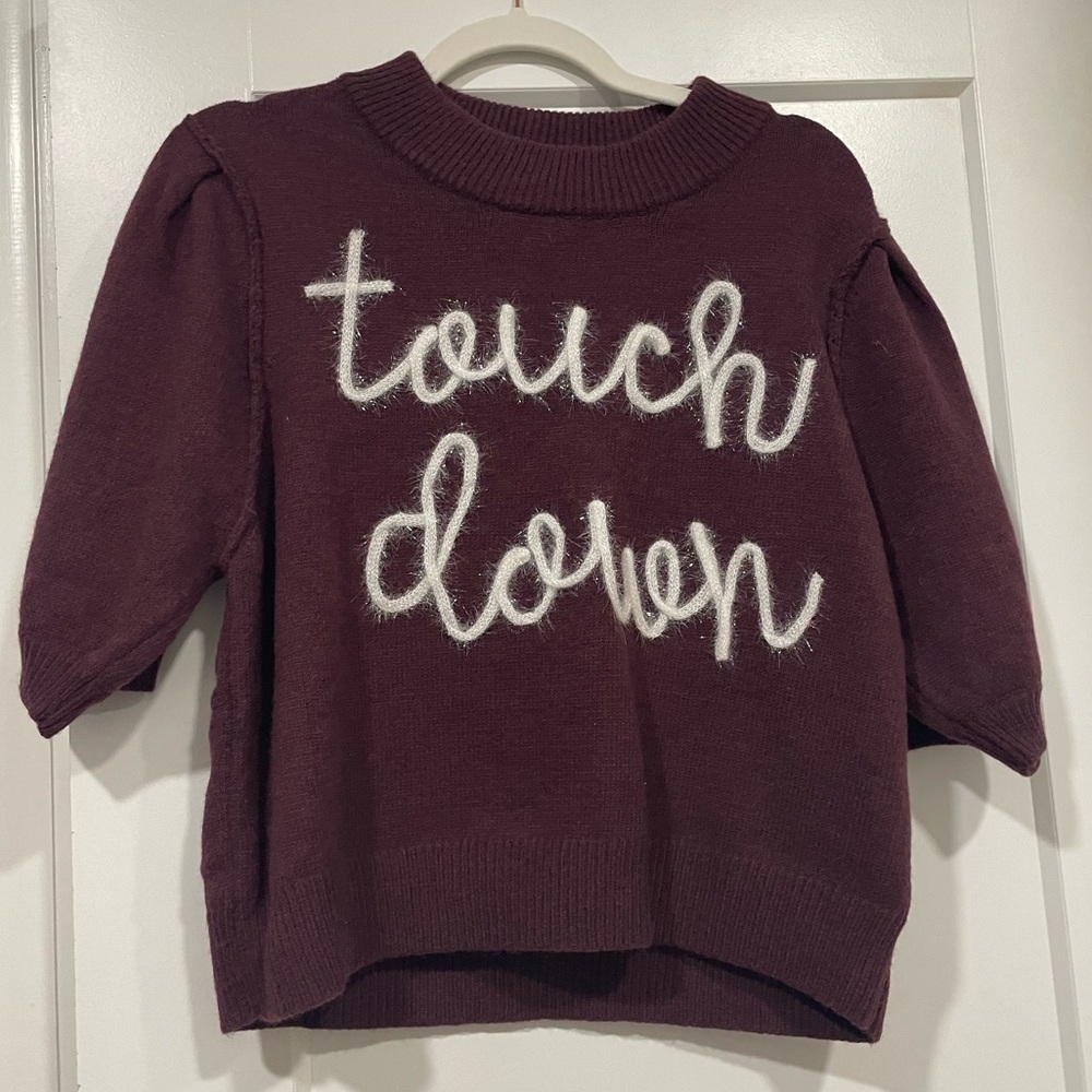 Touchdown Knit Sweater Top In Maroon Curves